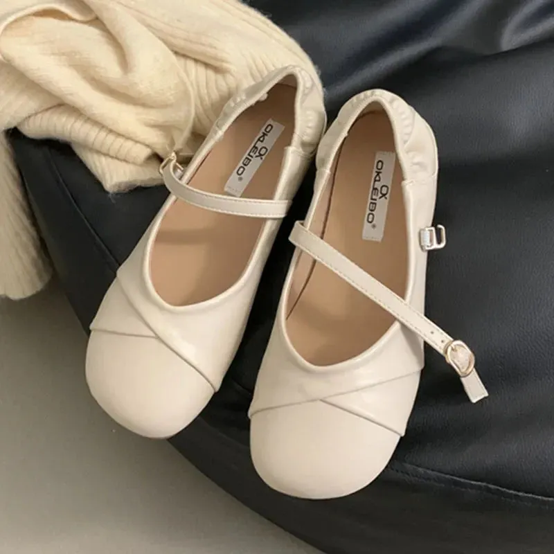 binfenxie  -  2024 Spring New Round Toe Shallow Women Mary Jane Shoes Fashion Pleated Ladies Flat Heel Ballerinas Shoes Casual Ballet Sho