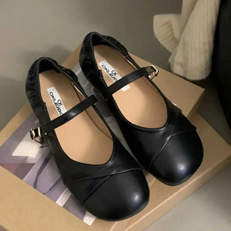 binfenxie  -  2024 Spring New Round Toe Shallow Women Mary Jane Shoes Fashion Pleated Ladies Flat Heel Ballerinas Shoes Casual Ballet Sho