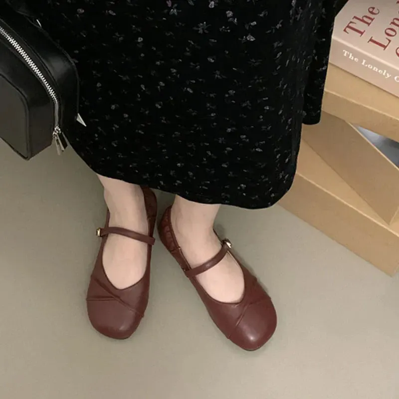 binfenxie  -  2024 Spring New Round Toe Shallow Women Mary Jane Shoes Fashion Pleated Ladies Flat Heel Ballerinas Shoes Casual Ballet Sho