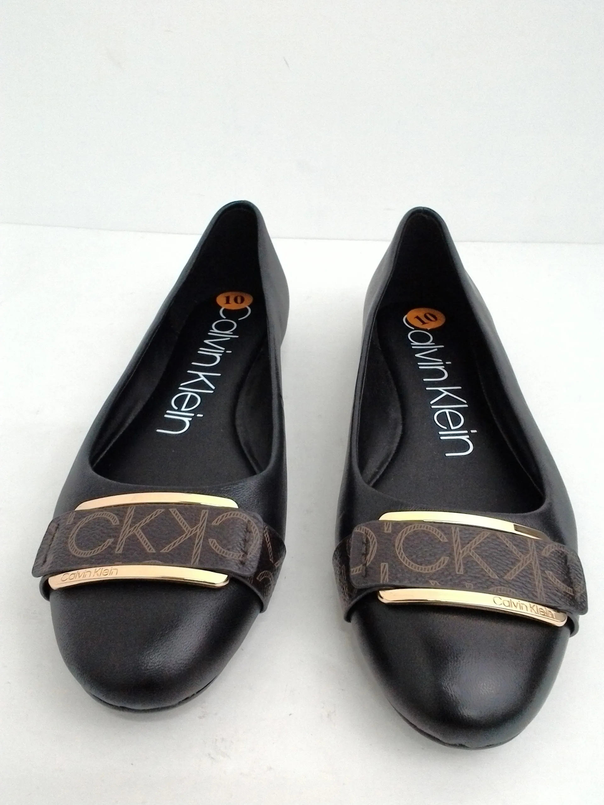 Calvin Klein Women's Oneta Black Leather Flats Size 10 M