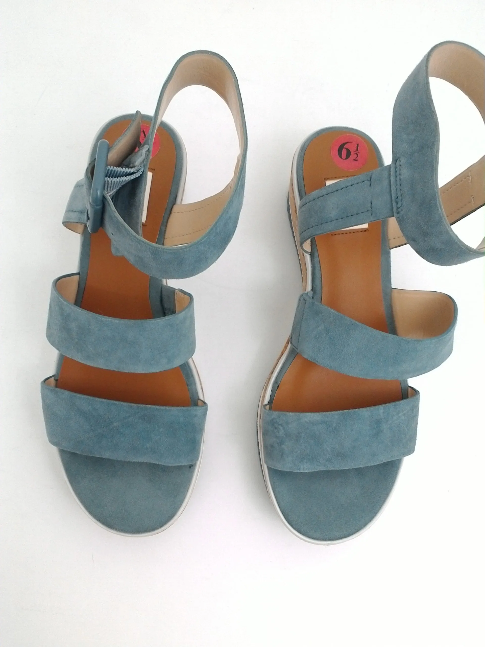 ED Ellen DeGeneres Women's Stassi Wedge Sandal Leather Blue Size 6.5