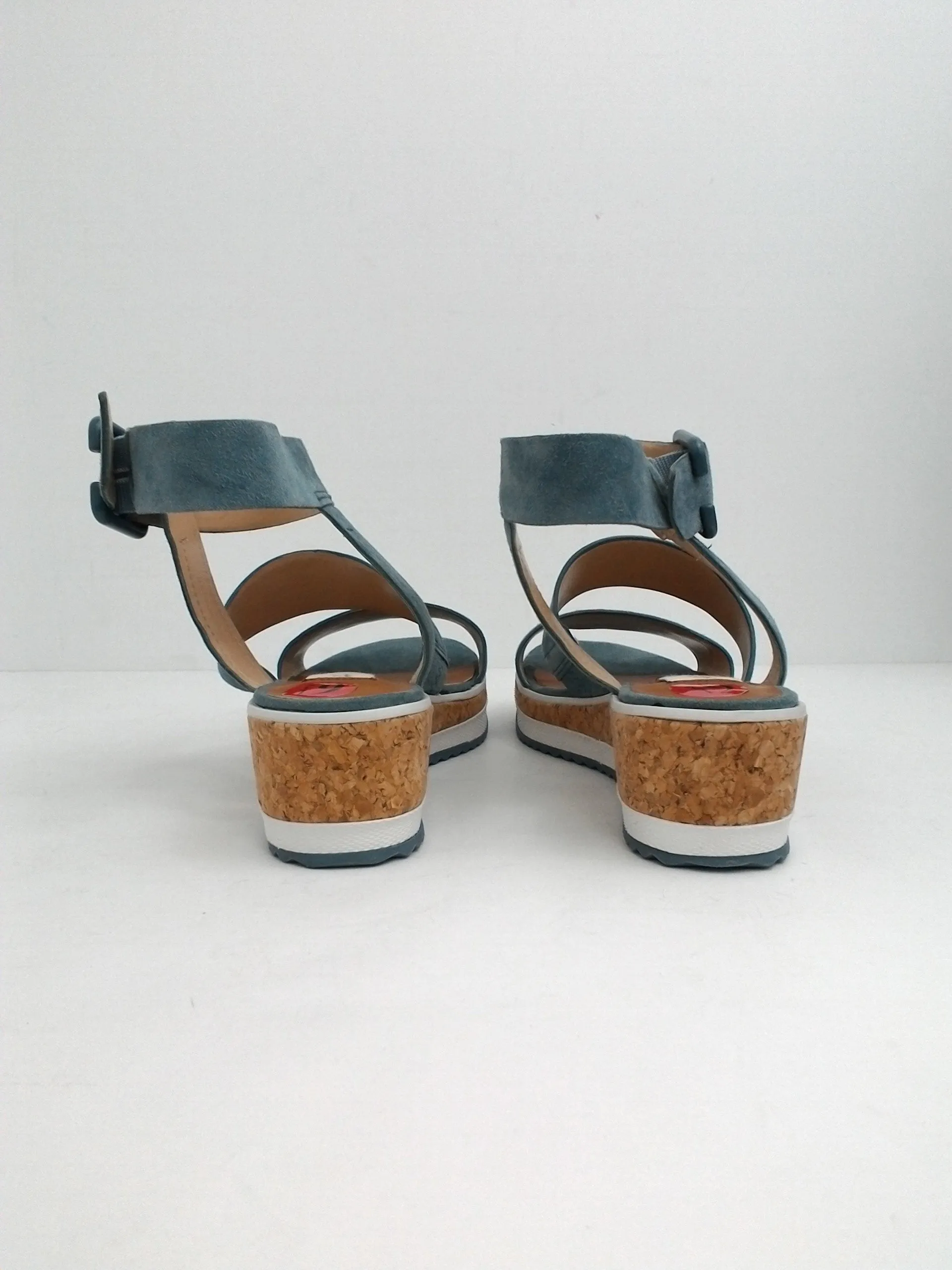 ED Ellen DeGeneres Women's Stassi Wedge Sandal Leather Blue Size 6.5