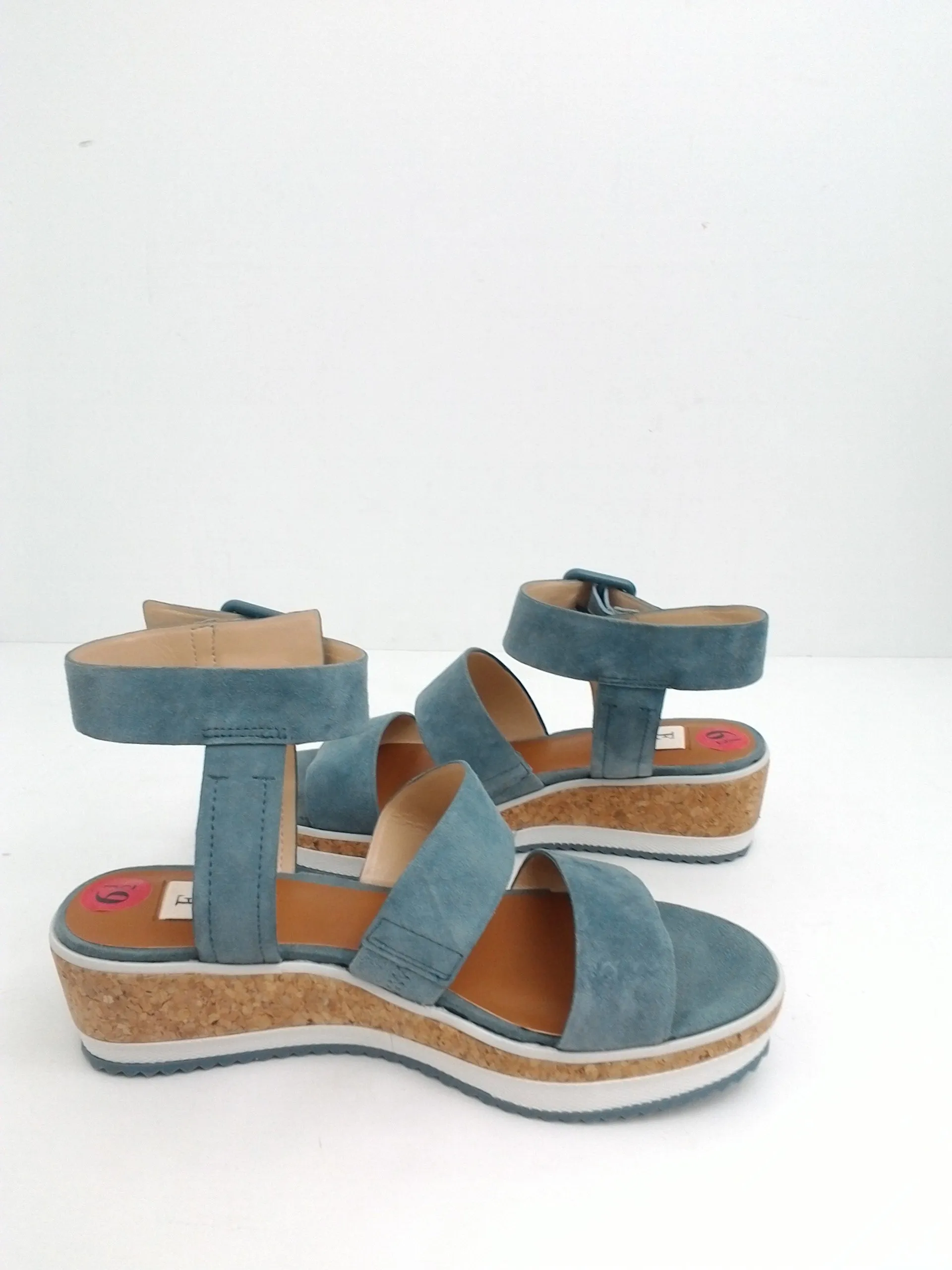 ED Ellen DeGeneres Women's Stassi Wedge Sandal Leather Blue Size 6.5