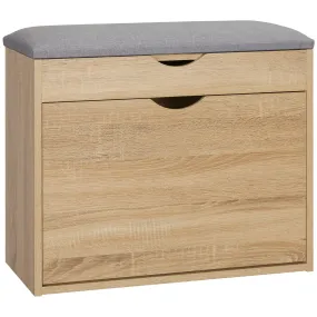 HOMCOM Entryway Shoe Bench with Cushion Storage Cabinet for Living Room Natural