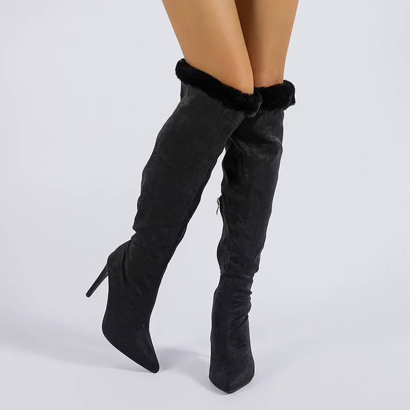 Sohiwoo Women Women High Pointed Toe Lace Boots