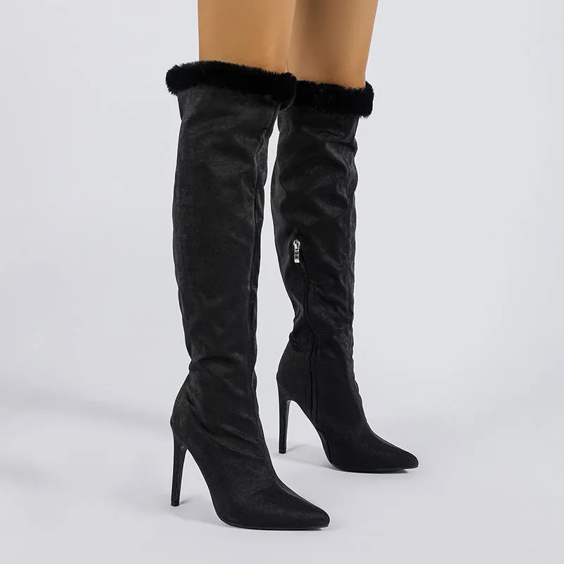 Sohiwoo Women Women High Pointed Toe Lace Boots