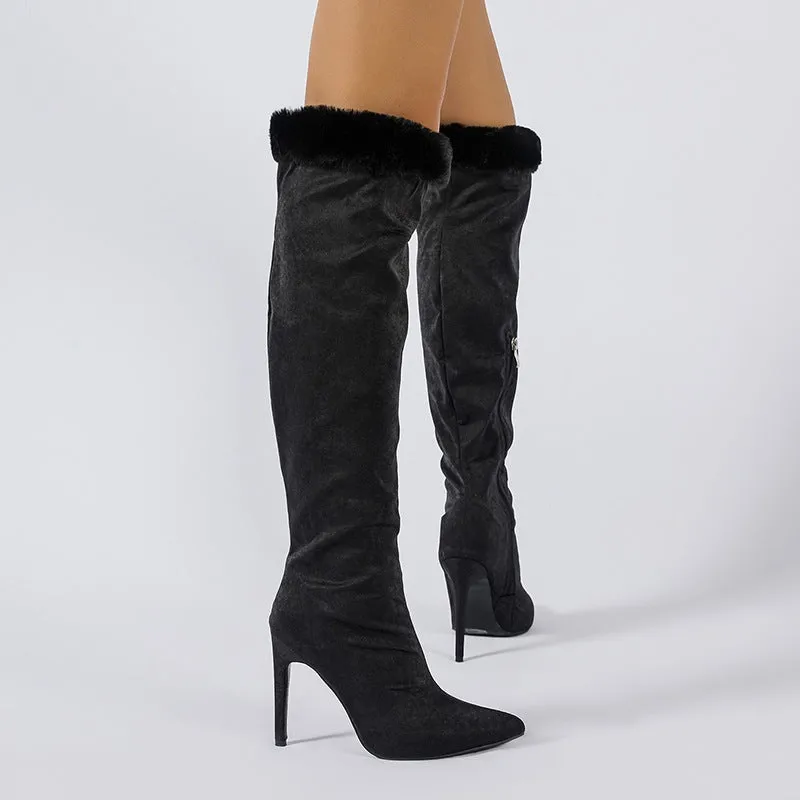 Sohiwoo Women Women High Pointed Toe Lace Boots