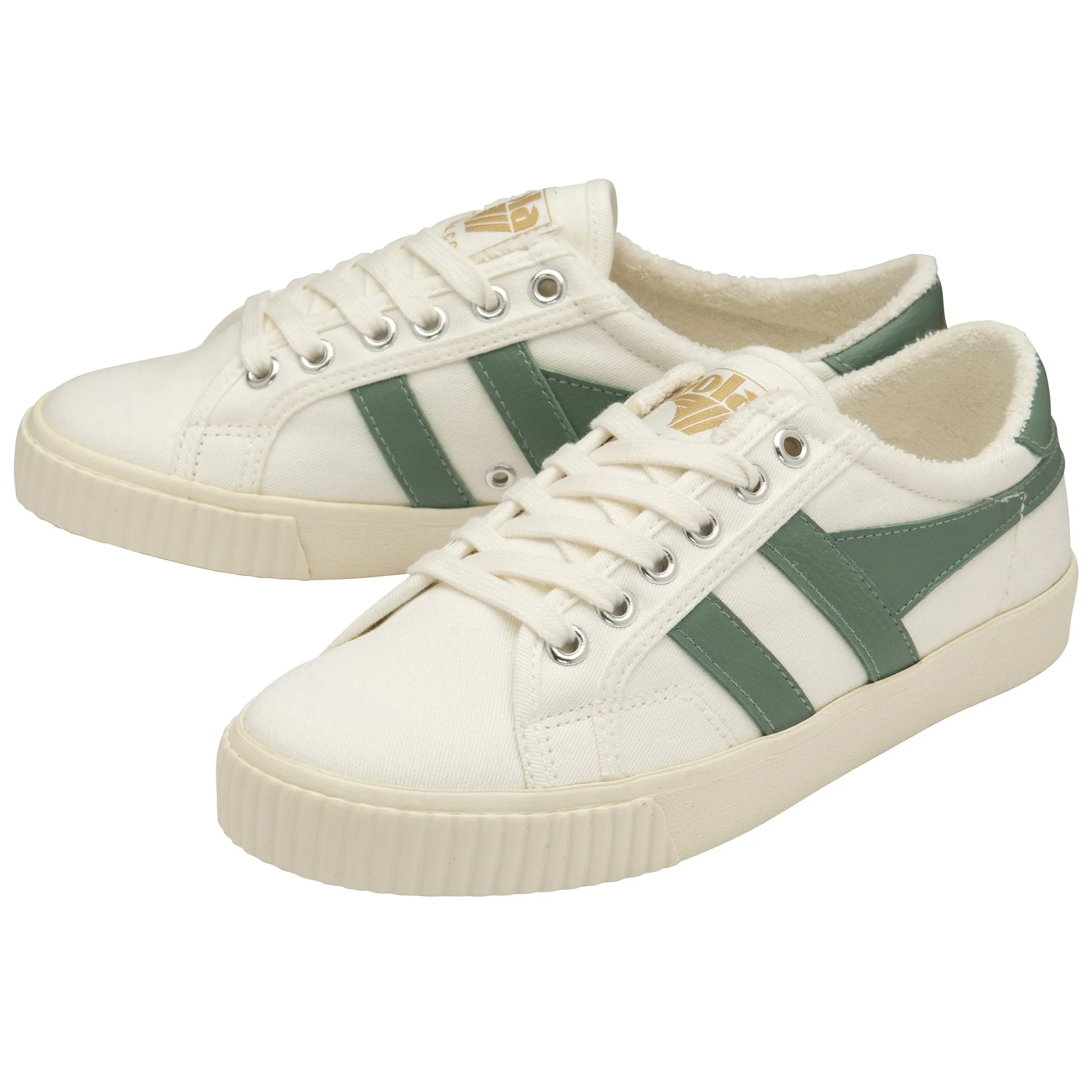 Witte sneaker met groene streep | Gola tennis mark cox canvas lace-up trainer off white/green mist