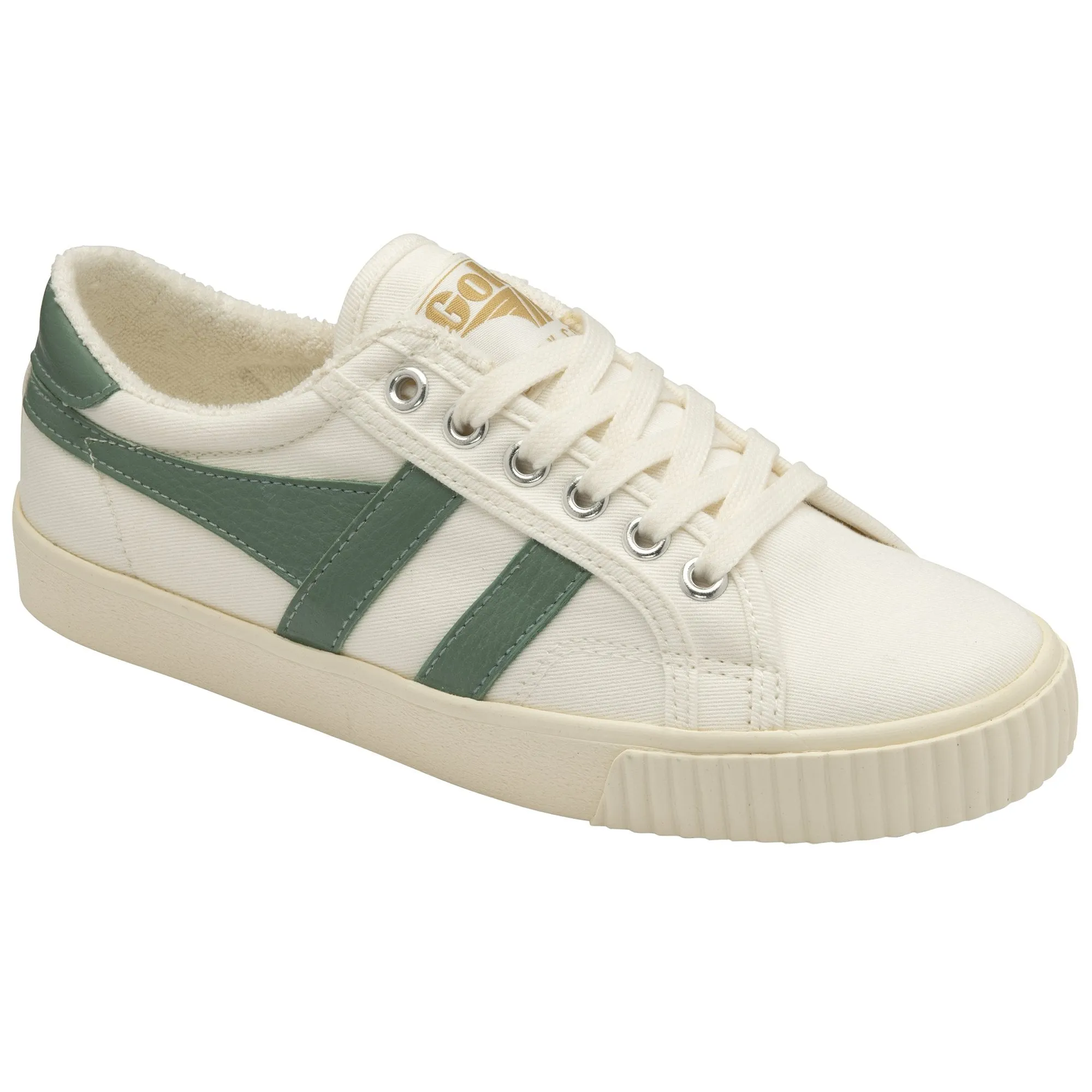 Witte sneaker met groene streep | Gola tennis mark cox canvas lace-up trainer off white/green mist